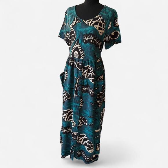 Vintage 80s abstract print flowy dress sz L pockets Lagenlook artsy boho fairy - Picture 4 of 8